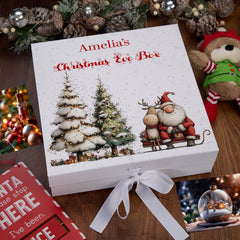 Personalised White Christmas Eve Gift Box With Santa & Reindeer Special Christmas Keepsake Memory Storage