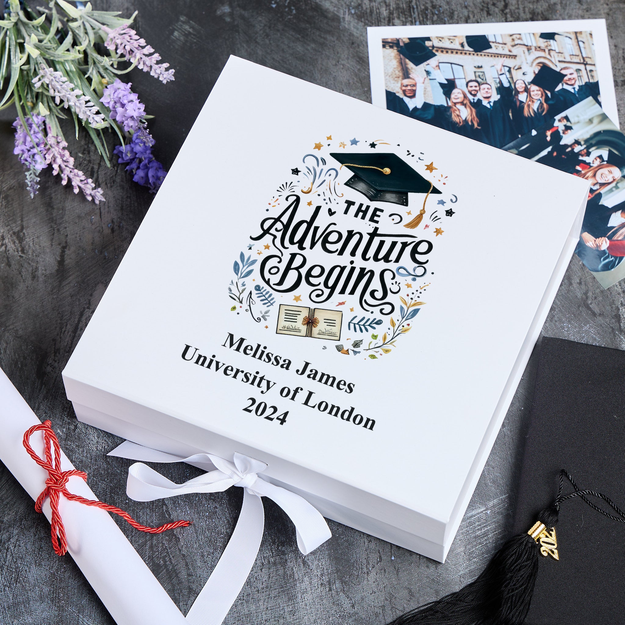 Personalised Graduation Gift Keepsake Memory Boxes Ribbon Closure