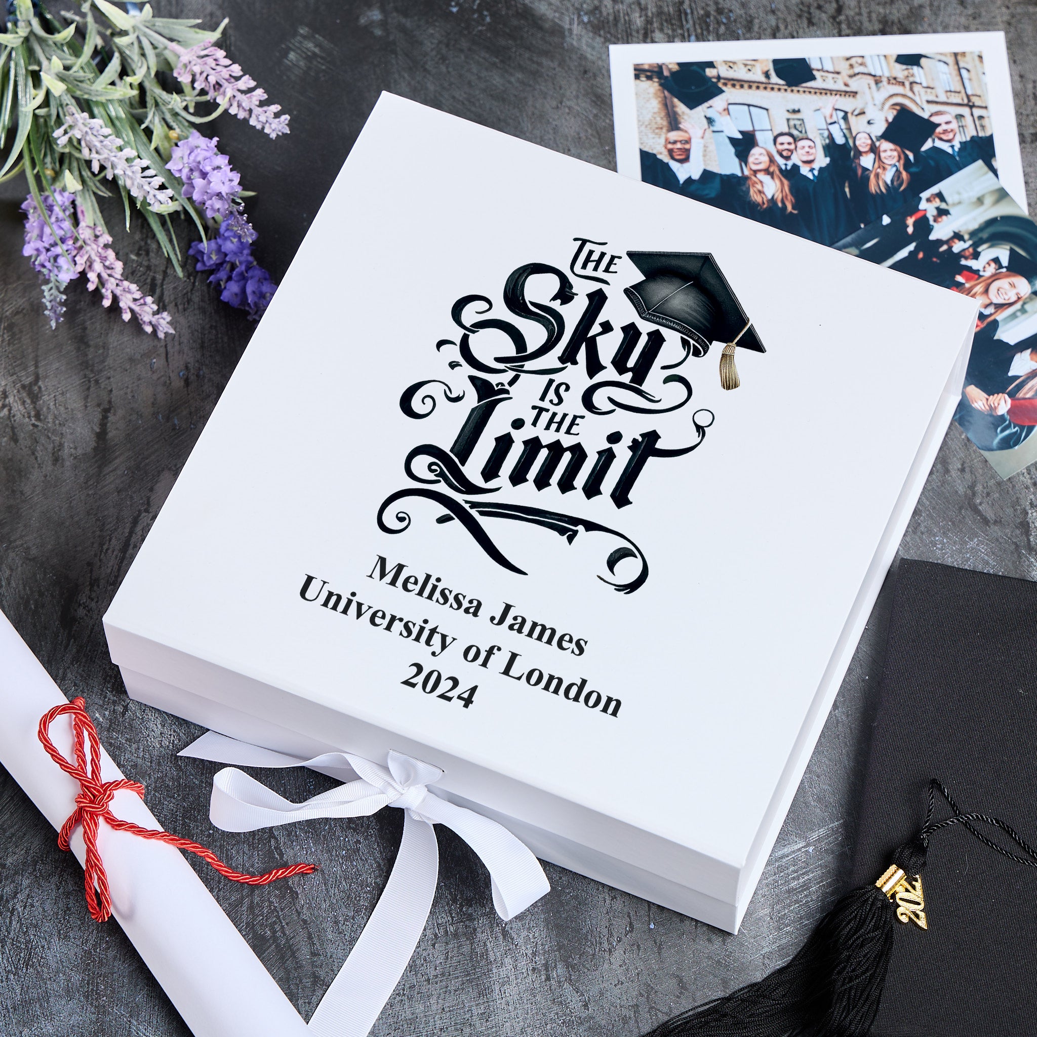 Personalised Graduation Gift Keepsake Memory Boxes Ribbon Closure
