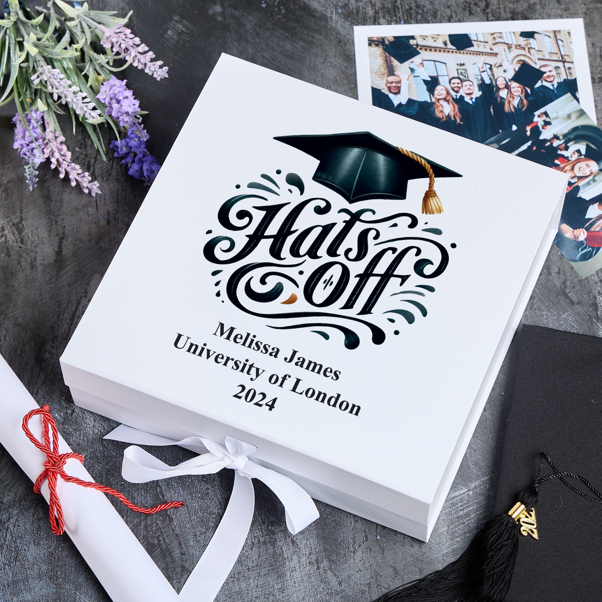 Personalised Graduation Gift Keepsake Memory Boxes Ribbon Closure