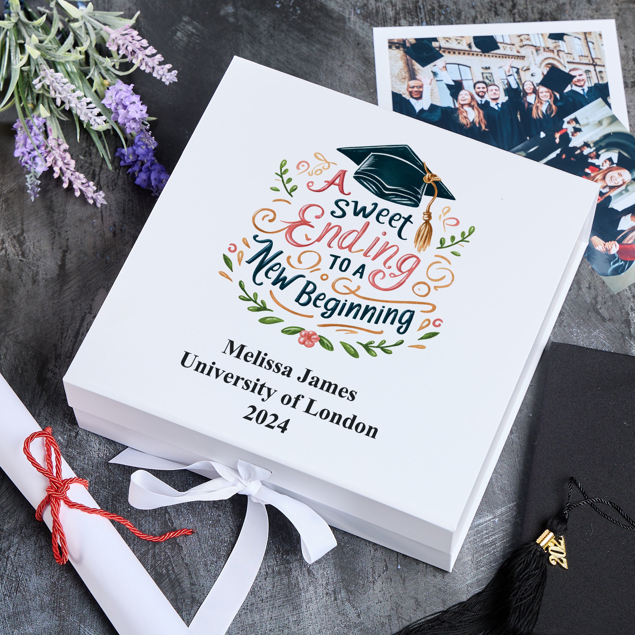 Personalised Graduation Gift Keepsake Memory Boxes Ribbon Closure