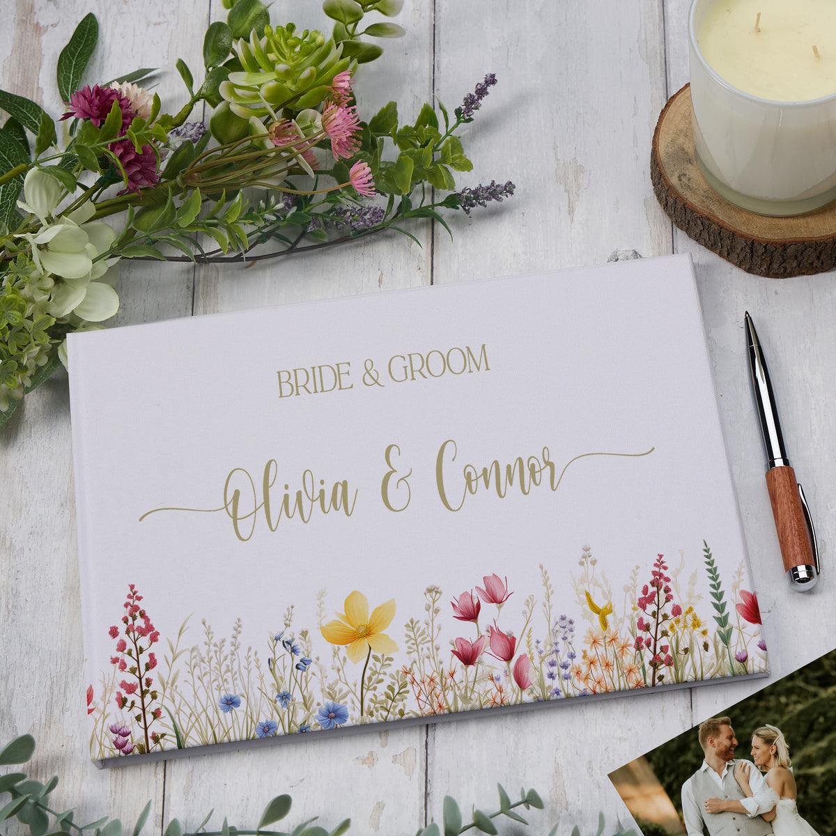 Bride & Groom Large Personalised Wedding Guest Book Linen Cover Custom Bride and Groom Names, Wedding Keepsake for Couple, Personalised Guest Signing Book