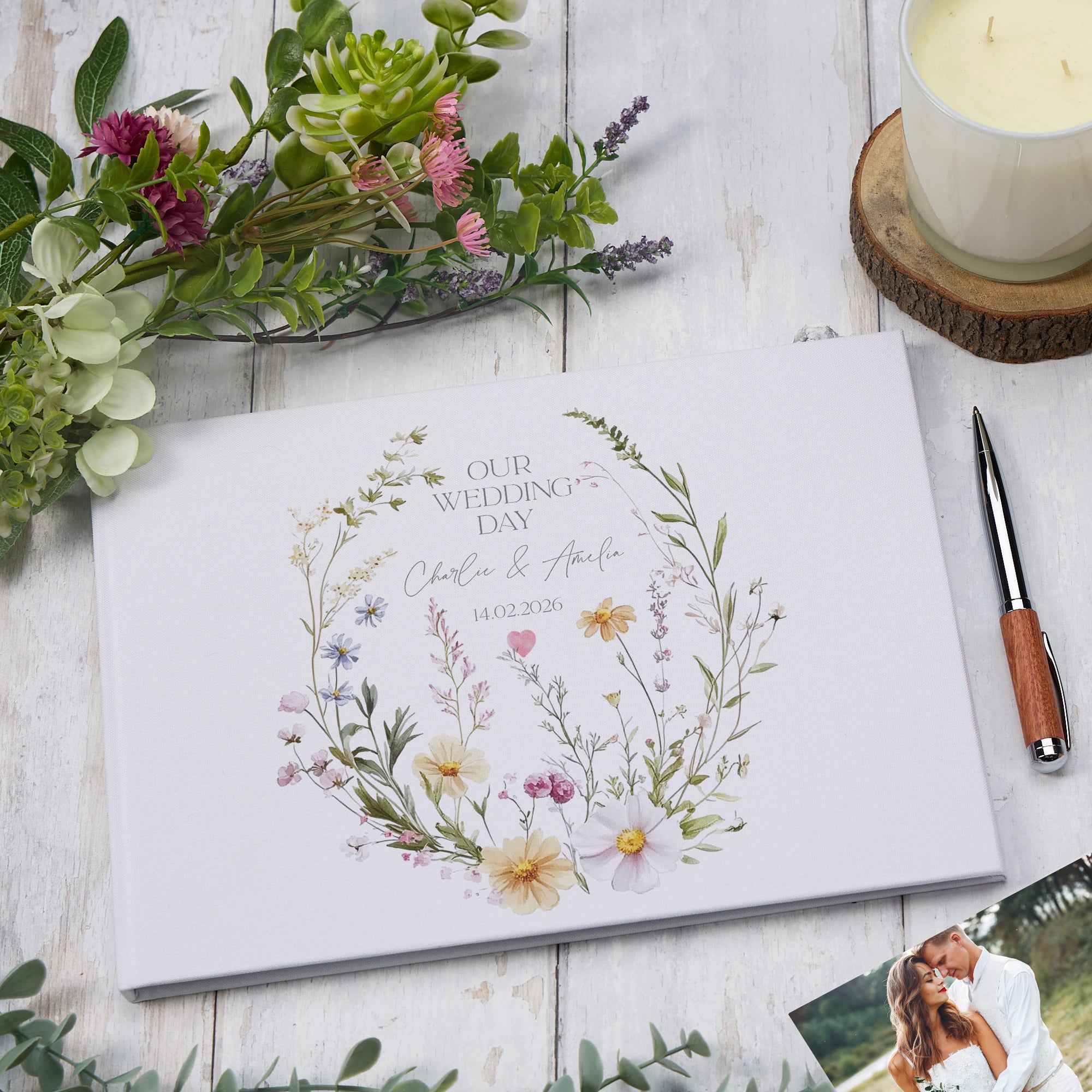 Personalised Large Wedding Memory Book A4 Size Guest Message Book Delicate Floral Design ukgiftstoreonline