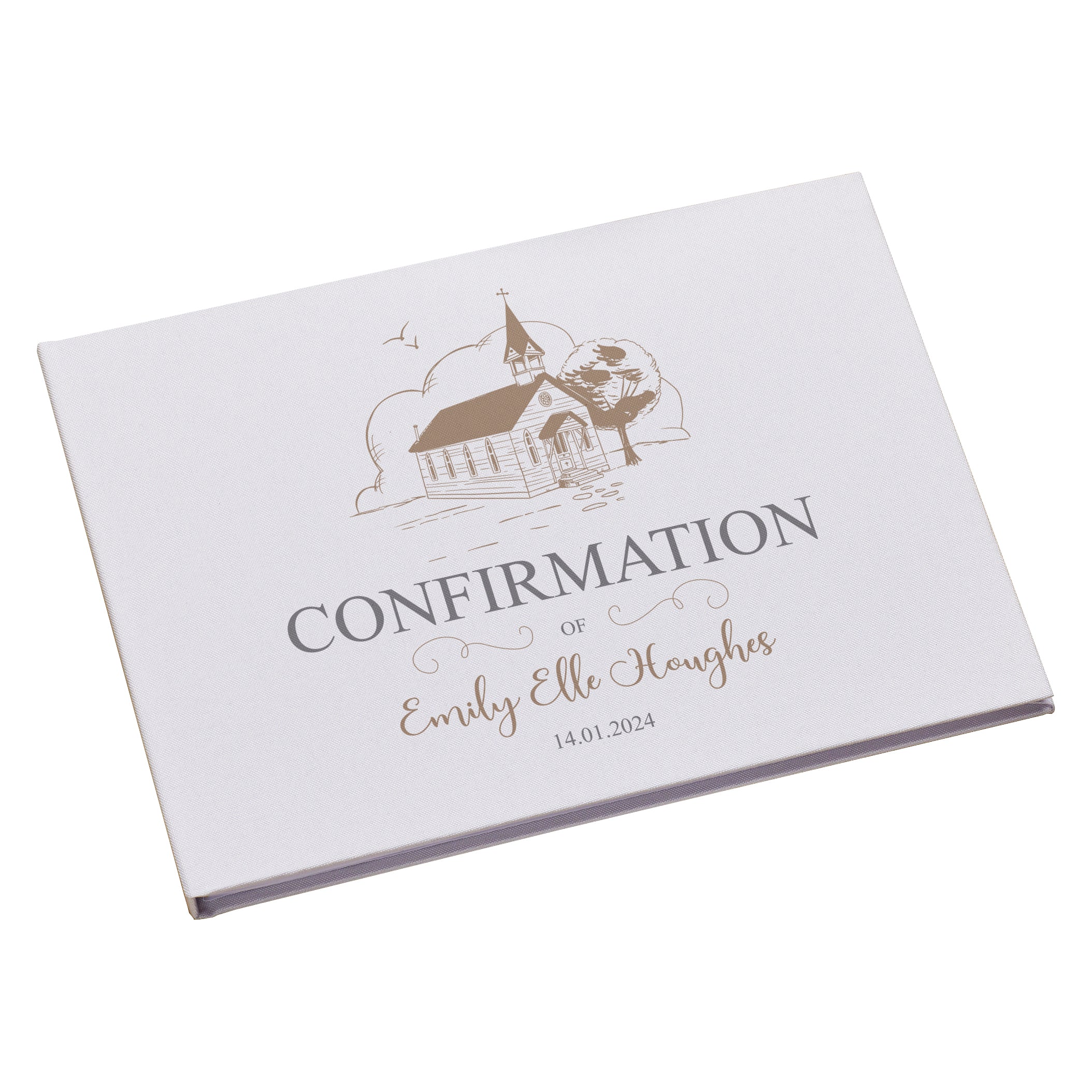 Large Personalised Confirmation Guest Book Linen Cover With Church Design