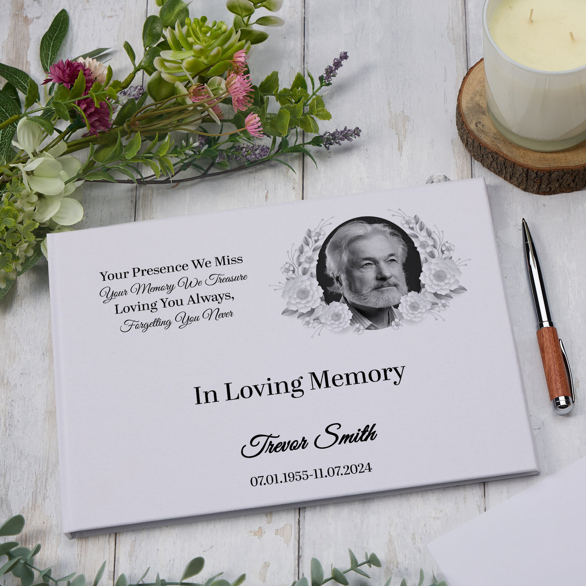Personalised Large Condolence Book For Sympathy & Remembrance With photo