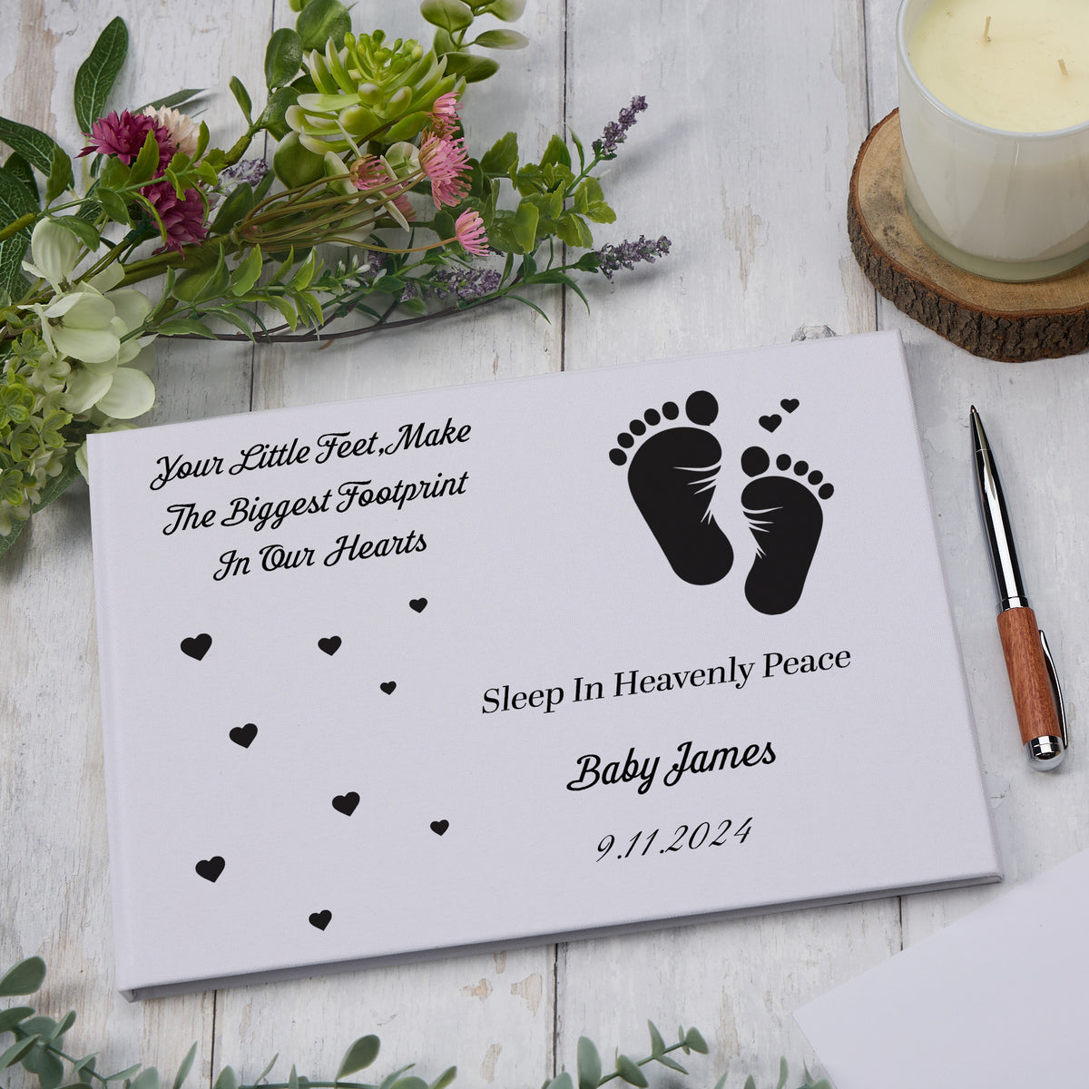 Personalised Large Linen Condolence Book For Baby Loss Miscarriage Sympathy Gift