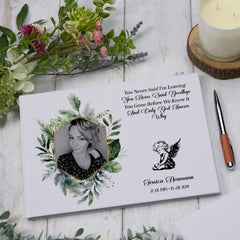 Large Personalised Funeral Condolence Memorial Book With Image In Green & Gold Frame