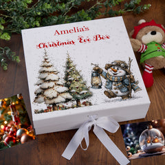 Personalised White Christmas Eve Gift Box With Snowman Design Special Christmas Keepsake Memory Storage