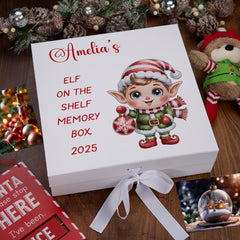 Personalised White Elf On The Shelf Wooden and Ribbon Style Christmas Keepsake Gift