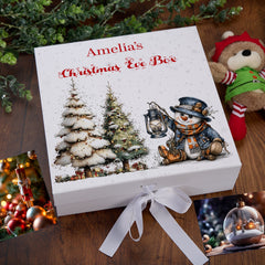 Personalised White Christmas Eve Gift Box With Snowman Design Special Christmas Keepsake Memory Storage