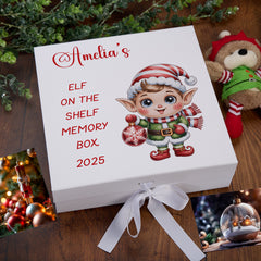 Personalised White Elf On The Shelf Wooden and Ribbon Style Christmas Keepsake Gift