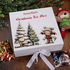 Personalised White Christmas Eve Gift Box With Adorable Elf Special Christmas Keepsake Memory Storage