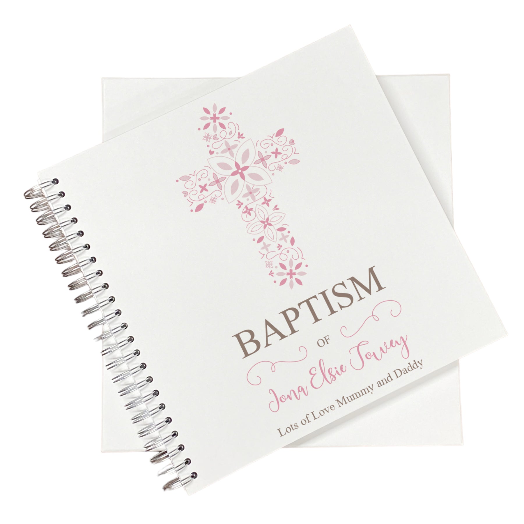Large Elegant Baptism Memories Photo Album Scrapbook Guest Book Boxed Pink Cross