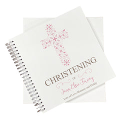 Large Elegant Christening Memories Photo Album Scrapbook Guest Book Boxed Pink Cross