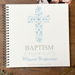 Large Elegant Baptism Memories Photo Album Scrapbook Guest Book Boxed Blue Cross