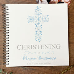 Large Elegant Christening Memories Photo Album Scrapbook Guest Book Boxed Blue Cross