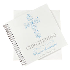 Large Elegant Christening Memories Photo Album Scrapbook Guest Book Boxed Blue Cross