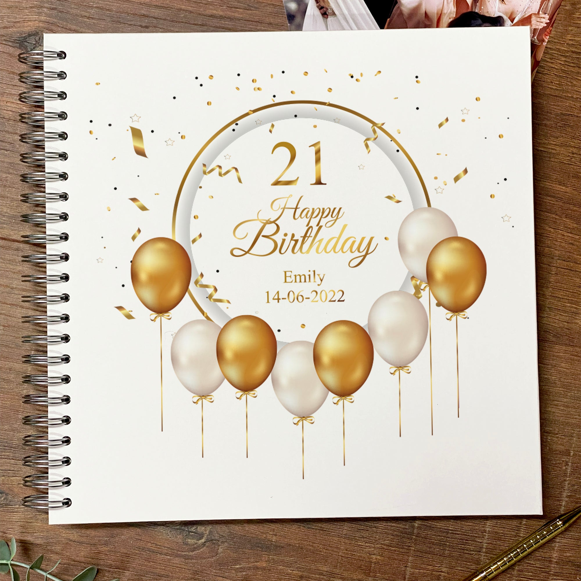 Large Birthday Photo Album Scrapbook Memories Book Boxed Gift Any Age Gold Balloon Design