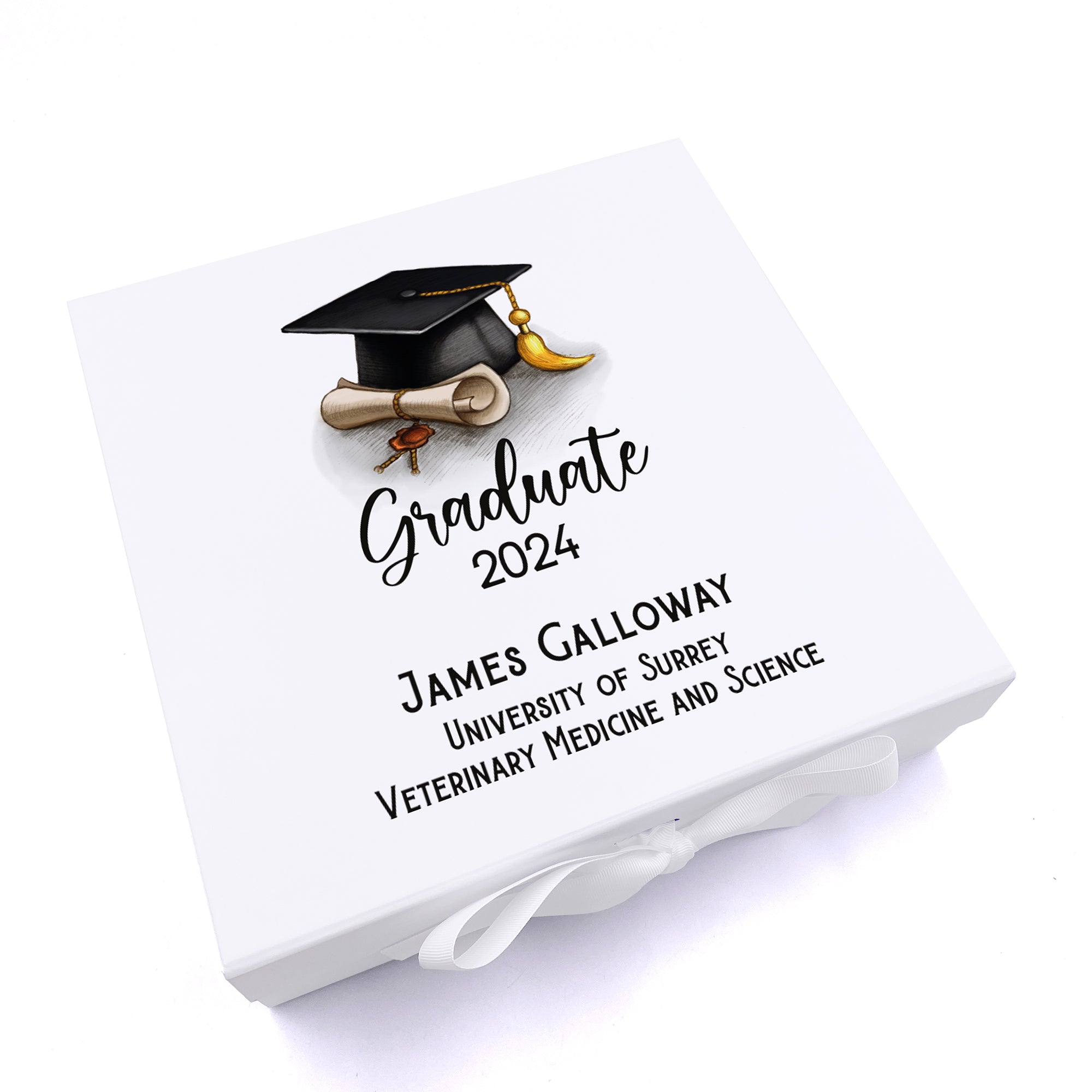 Personalised Graduation Box Keepsake Memories Gift With Hat and Scroll