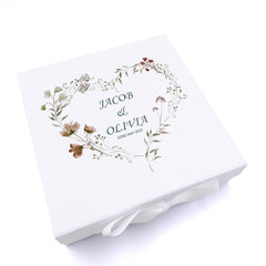 Personalised Wedding Box With Watercolour Floral Heart and Ribbon