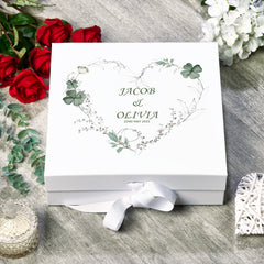 Personalised Wedding Box With Clover Leaf Floral Heart and Ribbon