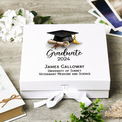 Personalised Graduation Box Keepsake Memories Gift With Hat and Scroll