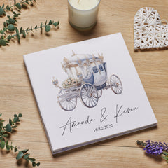 Personalised Large Wedding Photo Album Linen Cover Floral Carriage Design