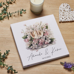 Personalised Large Wedding Photo Album Linen Cover Floral Champagne Design