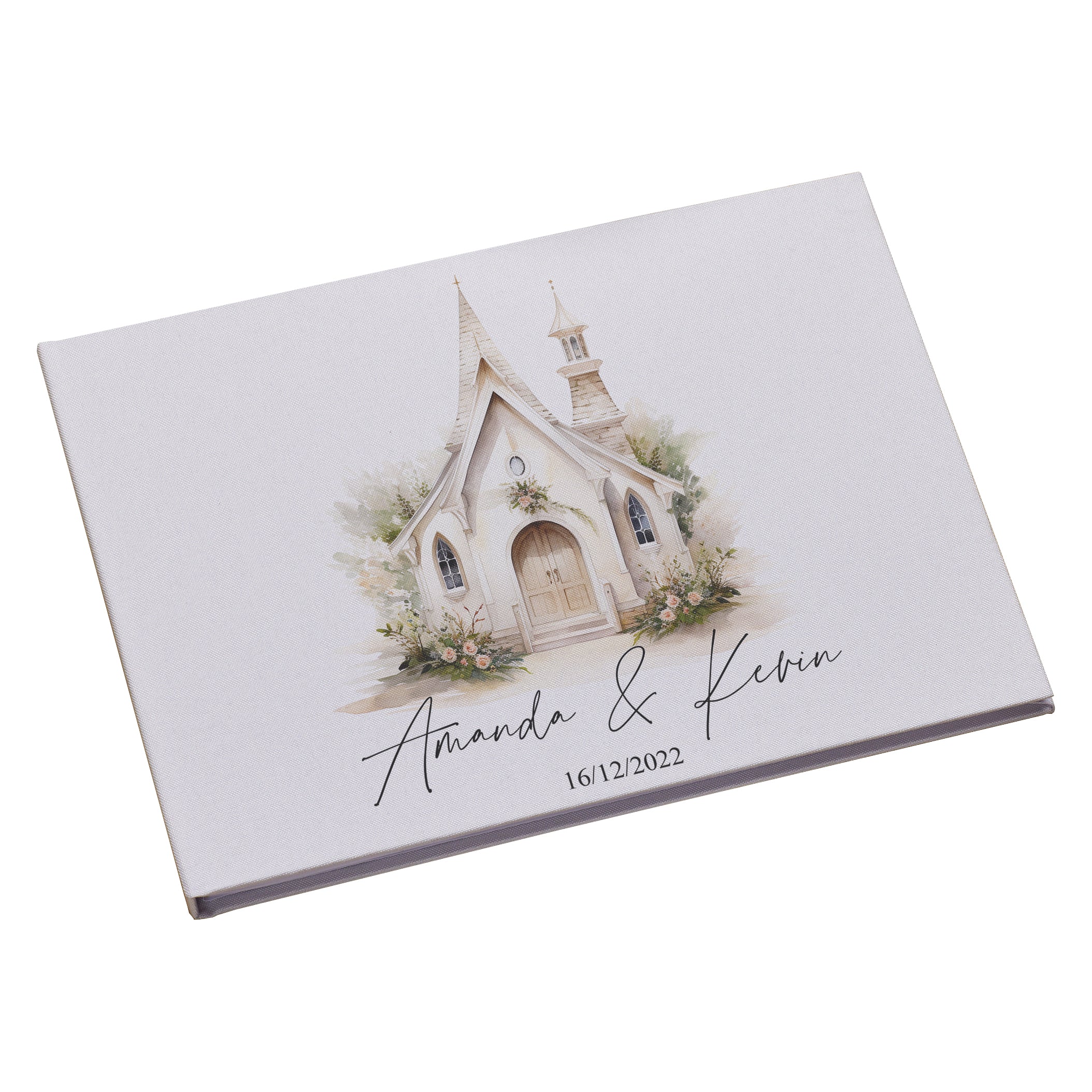 Large Personalised Wedding Guest Book Linen Cover Chapel Design