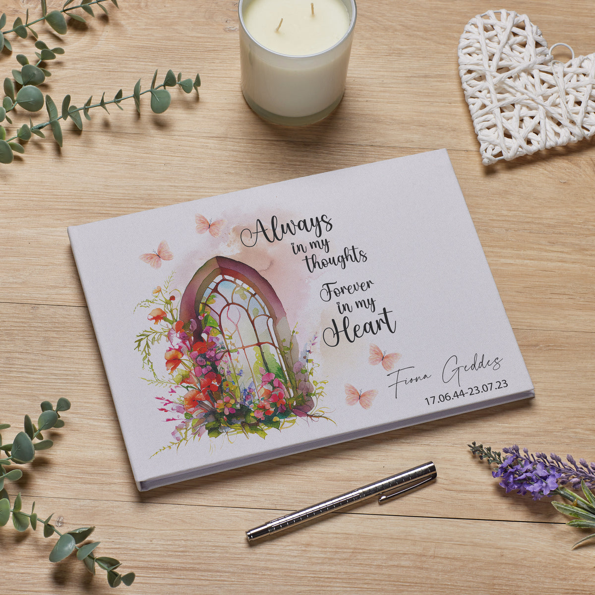 Personalised Large Funeral Memory Book For Condolence & Memorial With Window