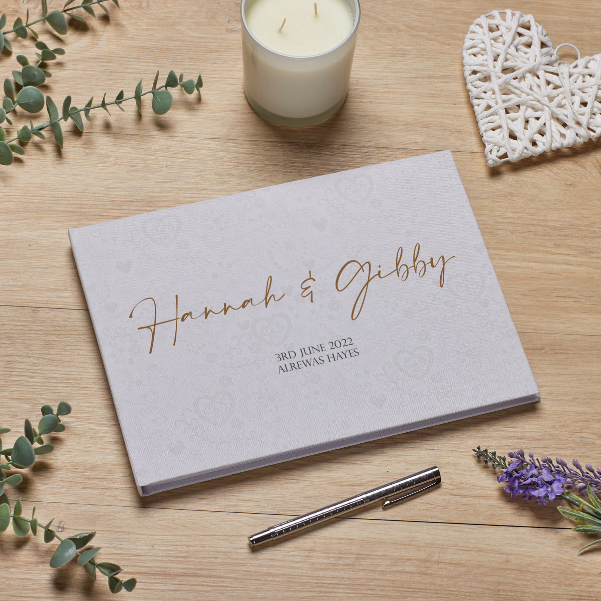 Large Personalised Wedding Guest Book Keepsakes, Signature Scrapbook, Photo Album Wedding Couple's Names On A Floral Background