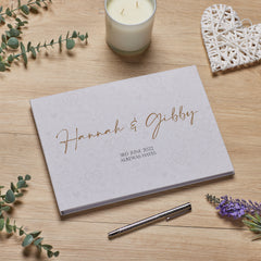 Large Personalised Wedding Guest Book Keepsakes, Signature Scrapbook, Photo Album Wedding Couple's Names On A Floral Background