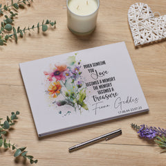 Personalised Large Funeral Memory Book For Condolence & Memorial With Flowers