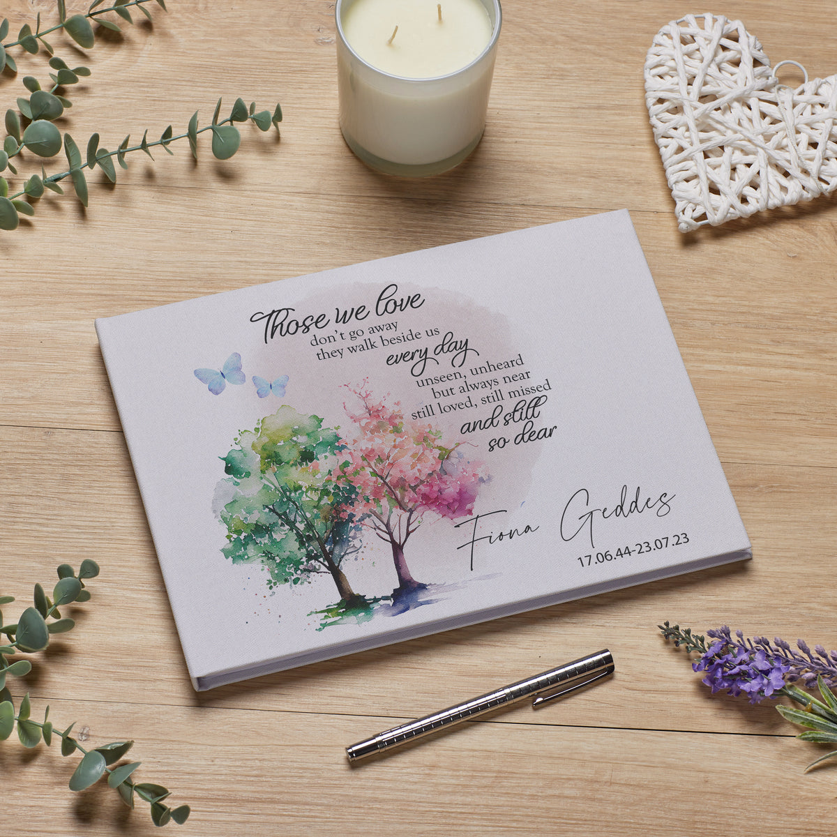 Personalised Large Funeral Memory Book For Condolence & Memorial With Trees