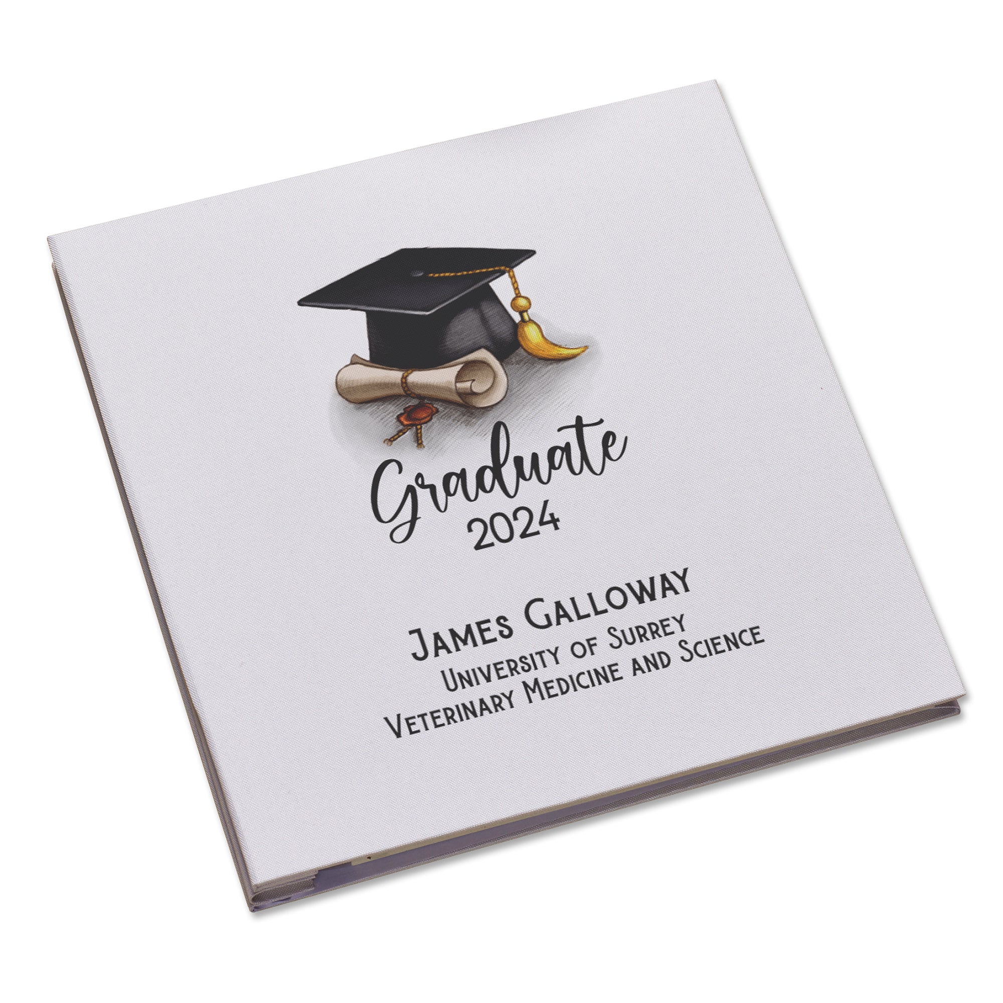 Personalised Graduation Photo Album Gift With Linen Cover and Hat Design