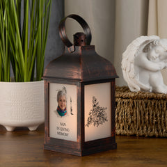 Personalised Memorial Photo Upload Lantern, Memorial Candle, Nan Remembrance With Rose
