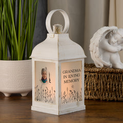 Personalised Memorial Photo Upload Lantern, Memorial Candle, Grandma Remembrance With Wildflowers