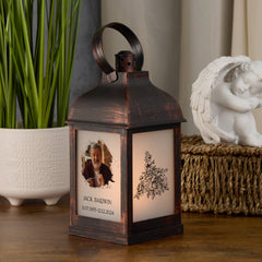 Personalised Memorial Photo Upload Lantern, Memorial Candle, Brother Remembrance With Rose