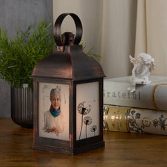 Personalised Memorial Photo Upload Lantern, Memorial Candle, In Loving Memory With Dandelions