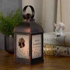 Personalised Memorial Photo Upload Lantern, Memorial Candle, Grandad Remembrance With Wildflowers