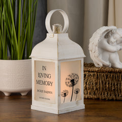 Personalised Memorial Photo Upload Lantern, Memorial Candle, In Loving Memory With Dandelions
