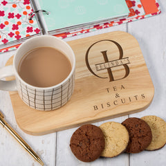 Personalised Wooden Tea, Coffee & Biscuit Serving Board With Name and Stylish Initial