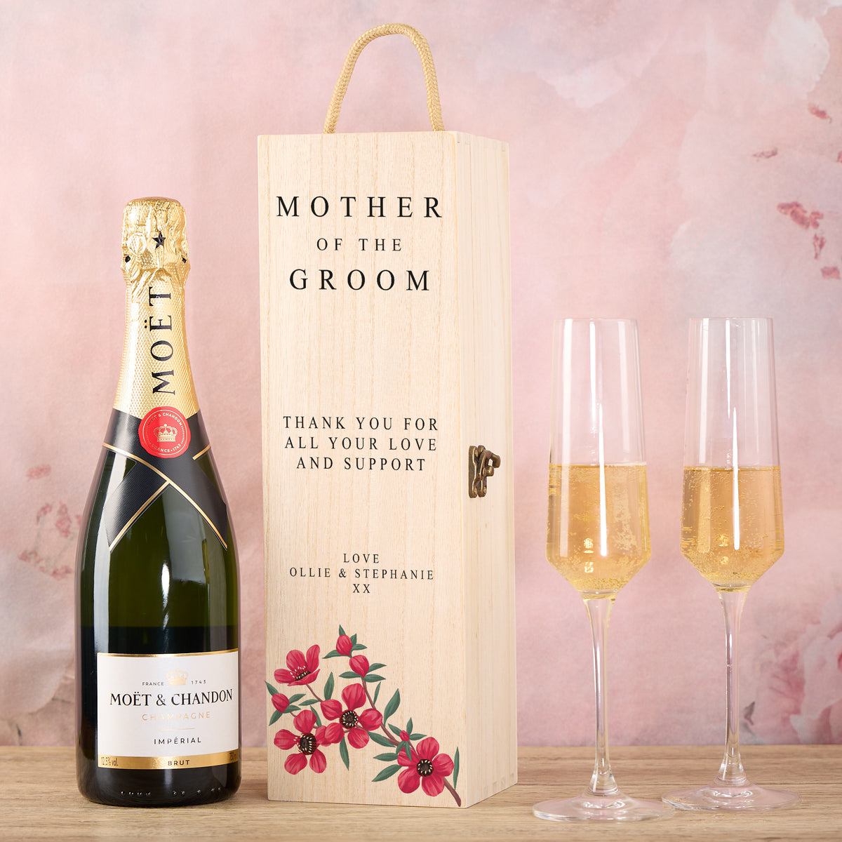 Mother Of The Groom Gift Personalised Bottle Box Wedding Champagne Wine Floral Design