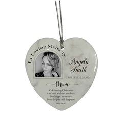 In Loving Memory At Christmas Hanging Ceramic Heart Decoration-Mum