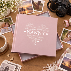 Nanny Word Heart Pink Photo Picture Album 50 x 6"x4" Nanny Photo Album ukgiftstoreonline