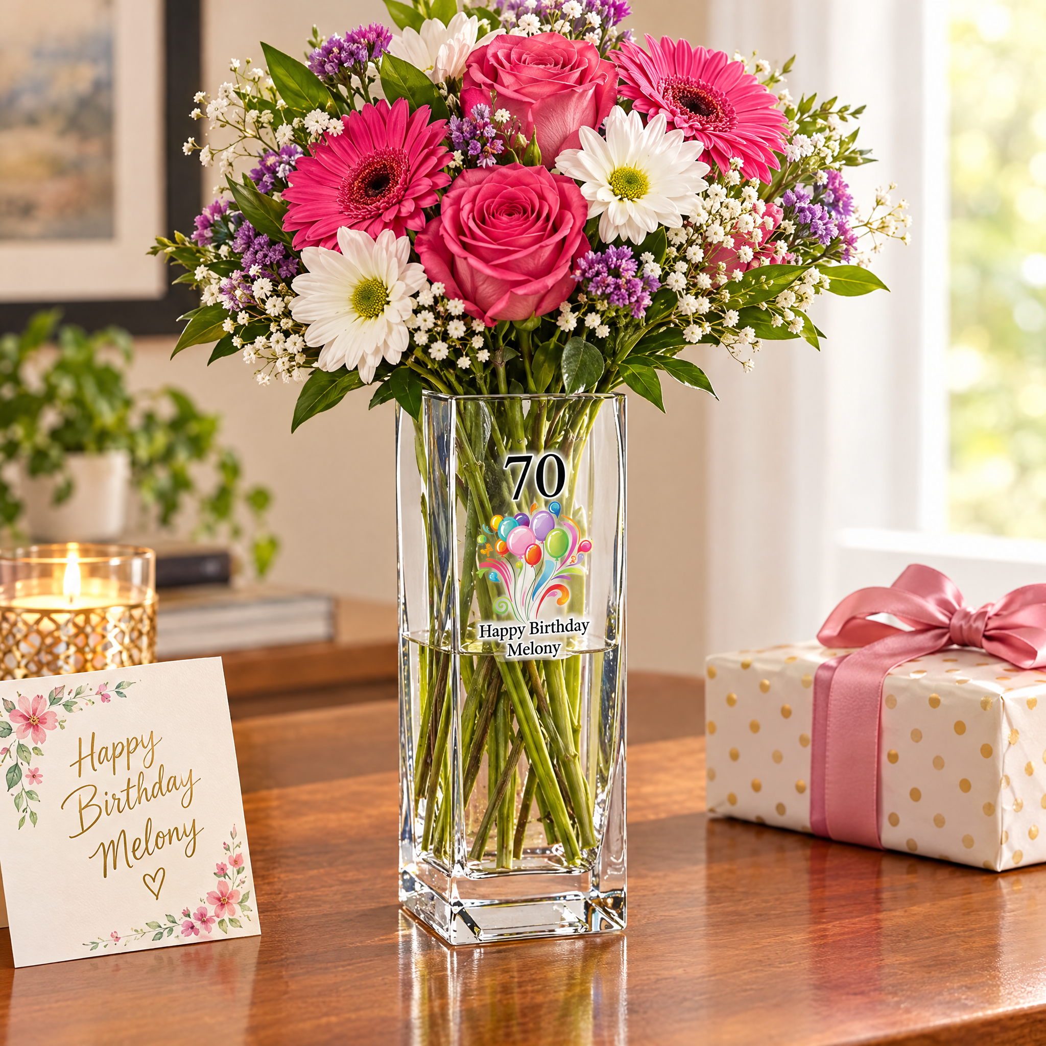 Personalised Birthday Flower Vase Gift Any Age 70th, 60th, 50th, 40th, 30th, 21st Personalised Flower Vase ukgiftstoreonline