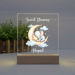 Personalised Baby Gifts Nursery Elephant  Night Light - LED Night Light for restful Sleep - Nursery Bedside Table Lamp - Christening Gift for Baby