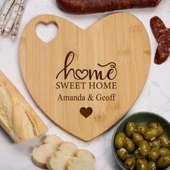 Personalised home sweet home Gift Engraved Heart Chopping Board With Names