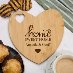 Personalised home sweet home Gift Engraved Heart Chopping Board With Names