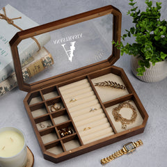 Luxury Large Wooden Jewellery Box Gift For Her With Gold Letter and Name